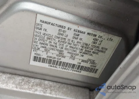2002 Nissan Altima 2.5 S from USA, damaged, VIN 1N4AL11D92C709665